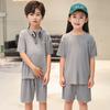 Children's Short-sleeved Suit T-shirt Ice Silk Big Children Girls Boys Baby Pajamas Summer Thin Two-piece Home Service
