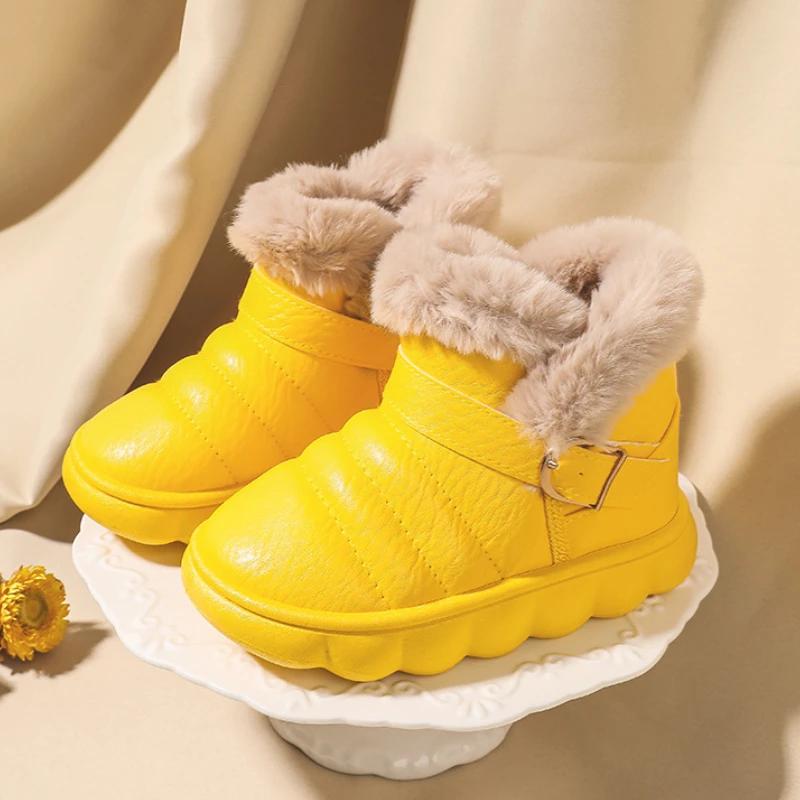 Модная детская хлопковая обувь Зимние плюшевые и толстые хлопковые тапочки Водонепроницаемые и нескользящие зимние ботинки Детская хлопковая обувь