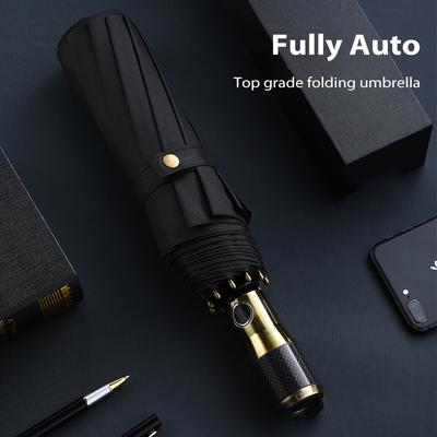 Большой автоматический зонт из углеродного волокна с ручкой, деловой складной мужской зонт, ветрозащитный 10 ребер, зонтик для гольфа, уличный зонт от дождя