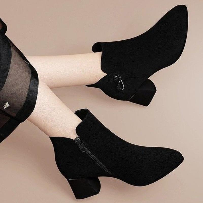Черные теплые ботильоны для женщин Осень Зима Элегантные на среднем каблуке Женские короткие туфли Мода 2025 Тренд 39 Ботильоны Распродажа