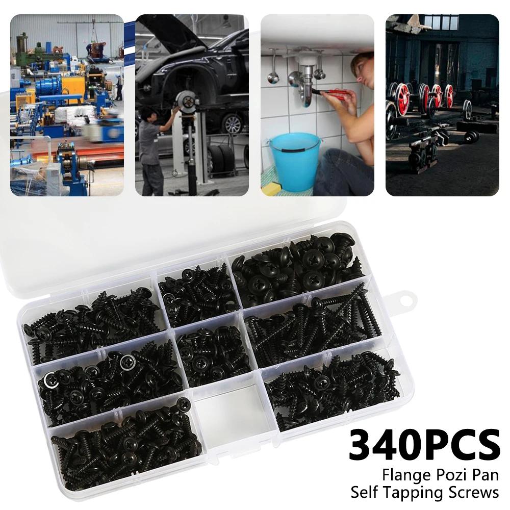 500/340/200PCS M3 Screw Cross Head M3/M4/M3.5/M4.8 Self Tapping Screw Black Carbon Steel Pan Head Round Head Screw Combination