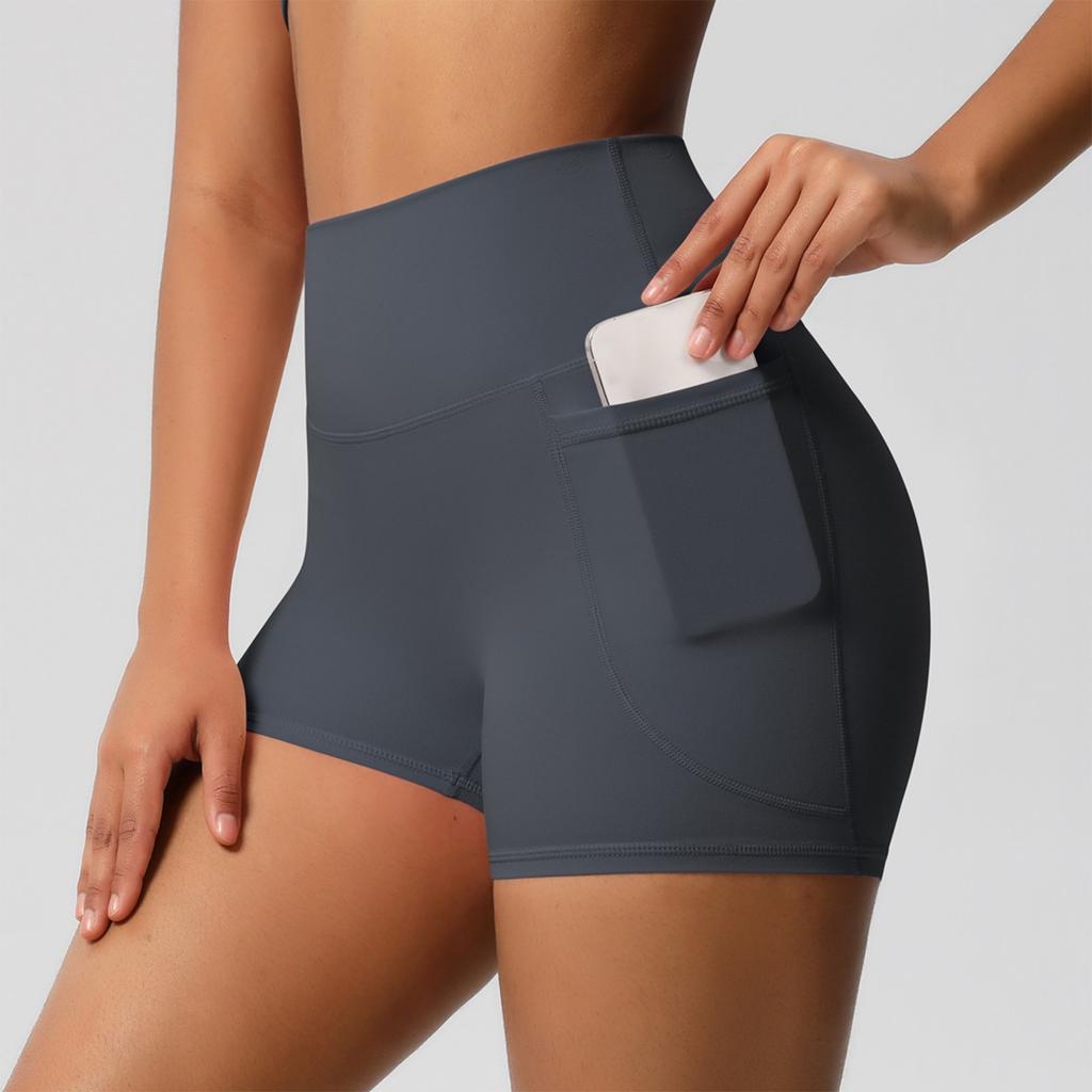 Women's Fashion Solid Color Pocket High Waist Tight High Stretch Yoga Shorts Sports Running And Fitness Three Quarter Pants