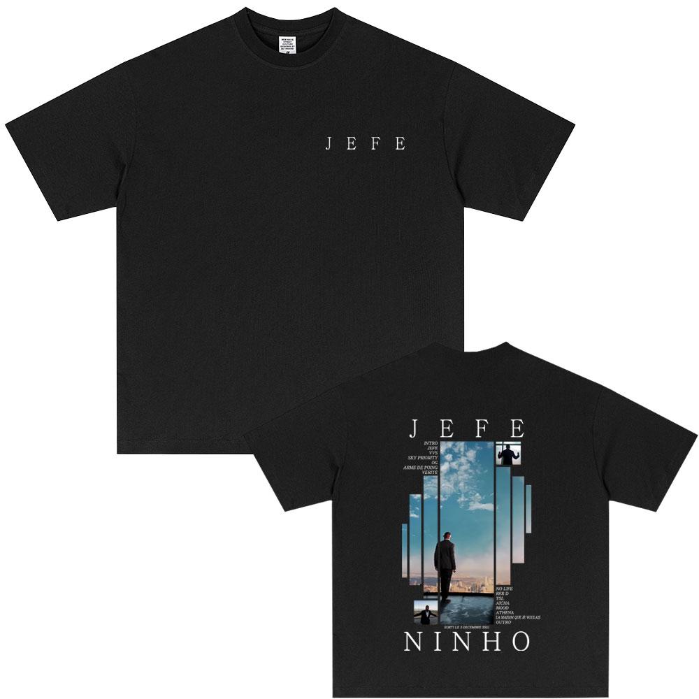 Rap Singer Ninho Jefe Pattern T-shirt 2025 Summer Men's Women's Fashion Super Street Headwear Hip-hop Pop Music Cotton T-shirt
