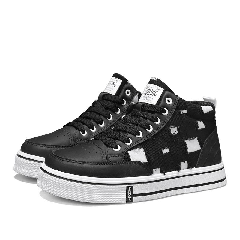 Men's New Canvas Checkerboard Breathable Flat Mid-top Lace-up Durable High-quality Versatile and Fashionable Sneakers