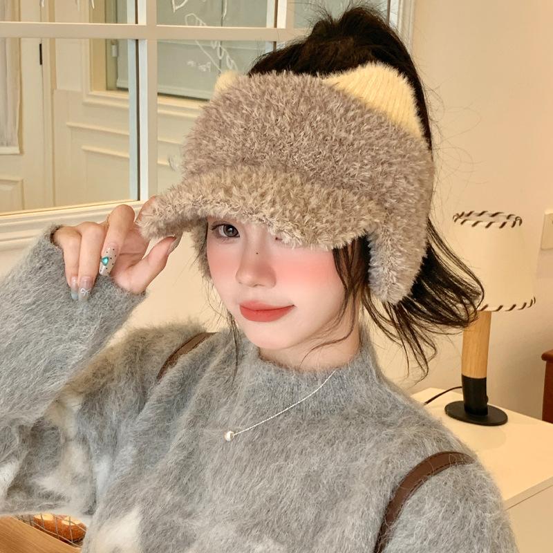 Осенне-зимние шапки, женские наушники, большая тулья, маленькое лицо, пустая кепка, флисовая и утолщенная теплая шапка.