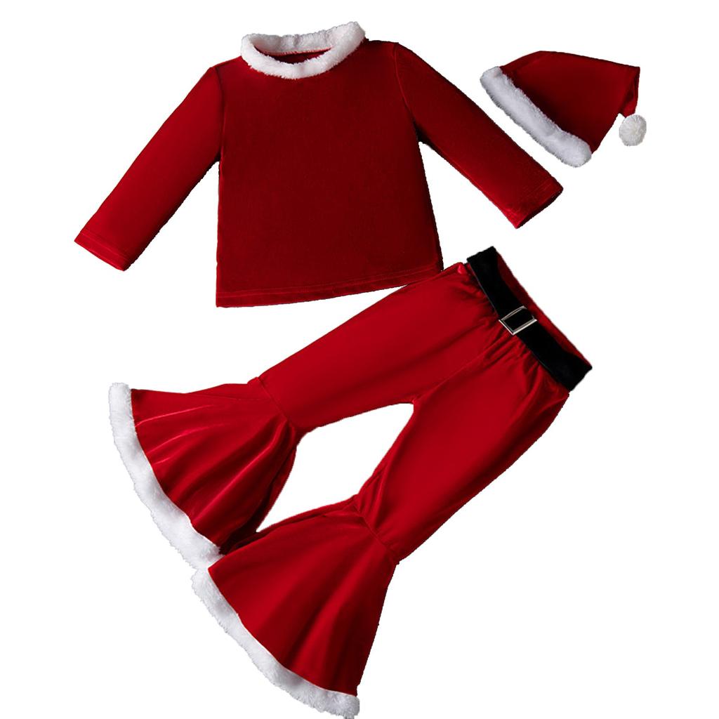 Зимние рождественские костюмы для мальчиков и девочек с длинными рукавами и расклешенными брюками