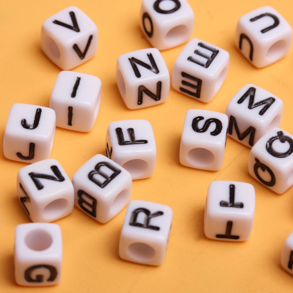 White Black Pendants Handcrafts Beading Material DIY 26 Letters Beads Bracelets Phone Chain 5.5mm Acrylic Big Hole Necklace DIY Jewelry Accessories