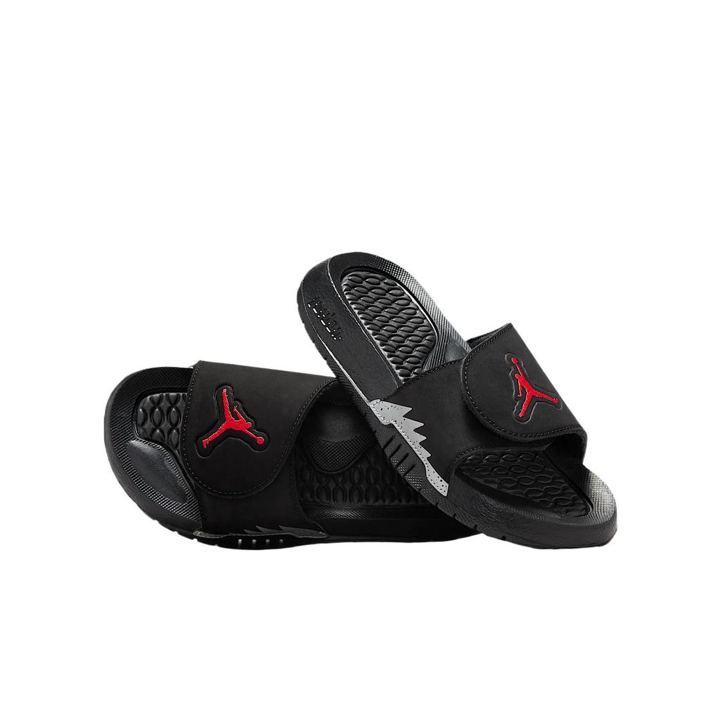 Air Jordan Hydro 5 Retro Slide GS Black Metallic Kids Sneakers Silver Fire-Red 555511-061