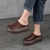 Genuine Leather Solid Color Round Toe Women's Platform Slippers Lightweight Thick Soled Slip-on Shoes