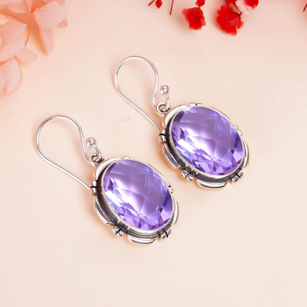 Серьги из серебра 925 пробы с александритом, меняющим цвет, V423, фиолетовые и розовые серьги, овальные серьги, подарок на День святого Валентина, подарок для нее, подарок на день рождения, H