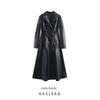 Kaslead Новая женская одежда Западный стиль Простой и стильный ПУ Длинный двубортный тренч с длинным рукавом