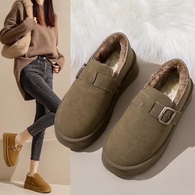 Модные женские замшевые мюли на платформе, балетки, Бостон 2024, модные ретро-ботинки для отдыха на открытом воздухе, зимние новые удобные домашние туфли из плюша и плотного хлопка
