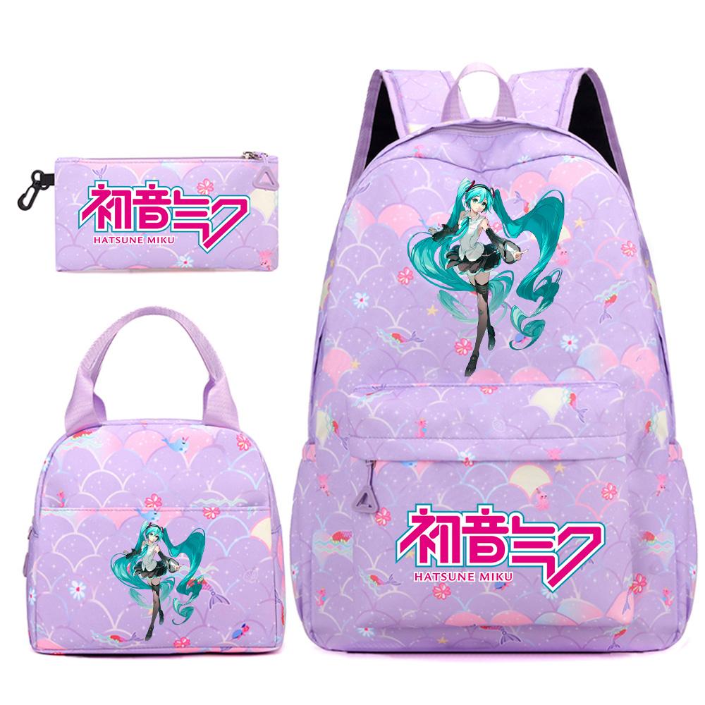 3 шт./комплект Аниме Мультяшный Рюкзак с принтом Hatsune Miku, Сумка, Пенал для Подростка Студента Девочки Мальчика, Большой Вместимости, Водонепроницаемый, Школьная Сумка, Дорожная Сумка