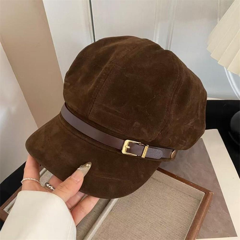 Fashionable Retro Newsboy Hats Suede Octagonal Hat Classic Design Japanese-Style Cap  Daily Travel