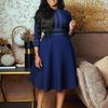 High Waist Slimming Pleated Mid-Length Suit Dress D3284