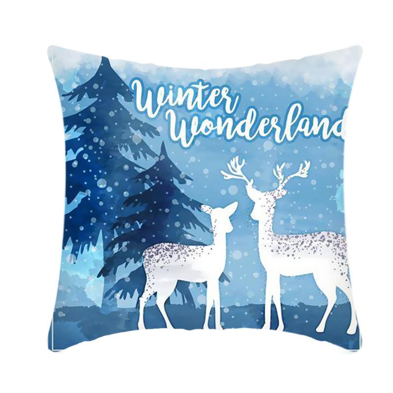 Christmas Blue Ice Snow Deer Digital Printing Short Plush Pillow Covers For Car Sofa Office Cushion Cover Home Goods 60X60Cm