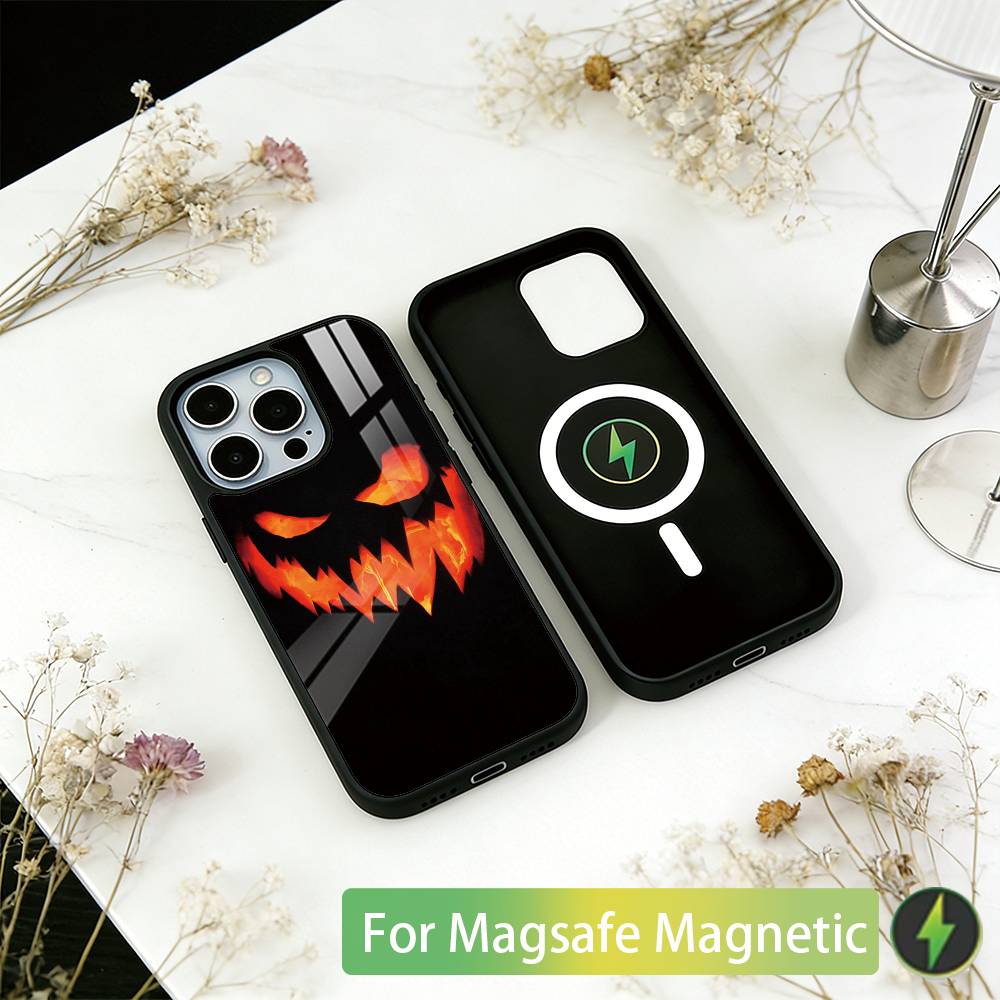 Чехол для телефона с головой тыквы на Хэллоуин для iPhone 17, 16, 15, 14, 13, 12, 11 Plus, Pro, магнитный с беспроводной зарядкой Magsafe