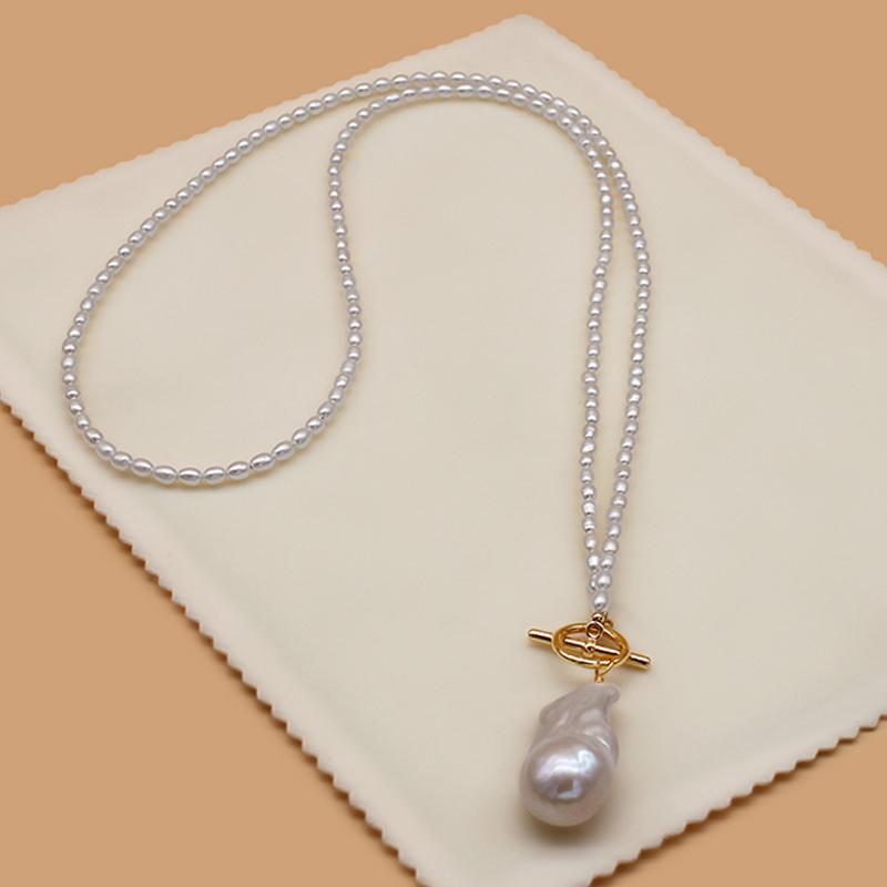 18inch/20inch Baroque Freshwater Sweater Chain Pearl Necklace with 925 Silver Buttons White Color Pearl for Party