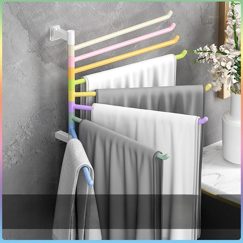 1 шт. Радужная вращающаяся вешалка для полотенец, Настенная угловая вешалка для хранения банных полотенец с несколькими перекладинами, без пробивания отверстий для ванной комнаты
