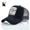 Модная бейсболка Мужская Женская Snapback Хип-Хоп Козырек с Защелкой Шерстяная Вышивка Козла Стритвир Тракеры Дышащая Сетка Черная Кепка