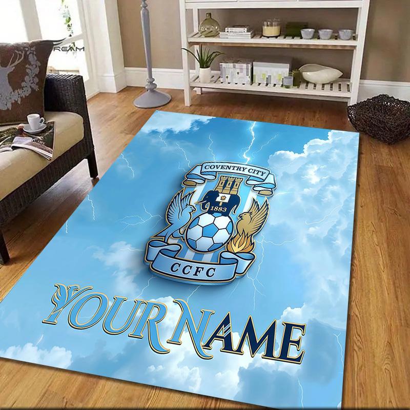 Custom Name Coventry City Flannel Pattern Square Carpet,Area Rug,Carpet Rug for Living Room Bedroom Sofa Playroom Decor,Non-slip Floor Mat