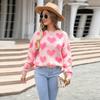 Women's Autumn and Winter Love Crew Neck Knit Pullover Large Size Peach Sweater