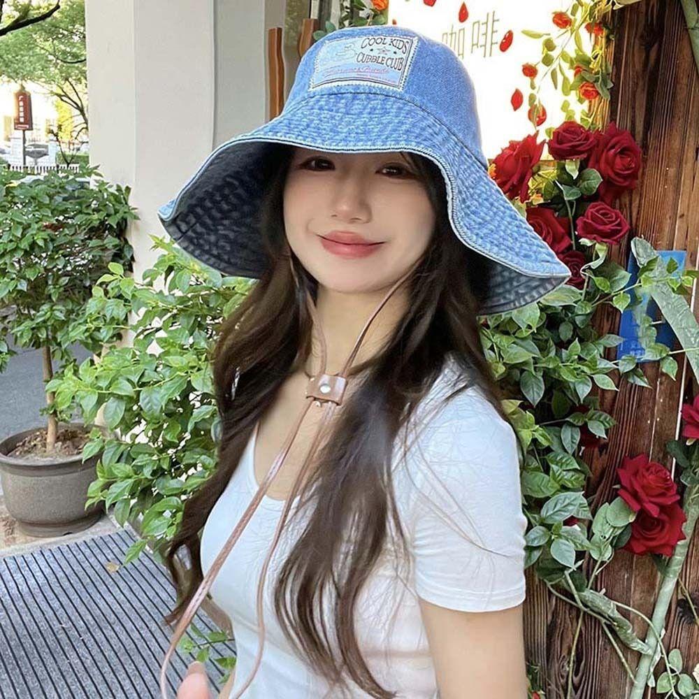 Wide-Brimmed Retro Fisherman Hat Sunshade Sun Protection Basin Cap Denim Bucket Hats Women