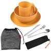 Camping Utensils Set for 1 Portable Wheat Straw Mess Kit with Bowl Plate Cup Fork Knife Spoon