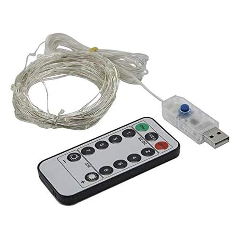10M 100 Lights USB String Light Copper Wire Warm White 8 Modes Remote Control Christmas Tree Decoration