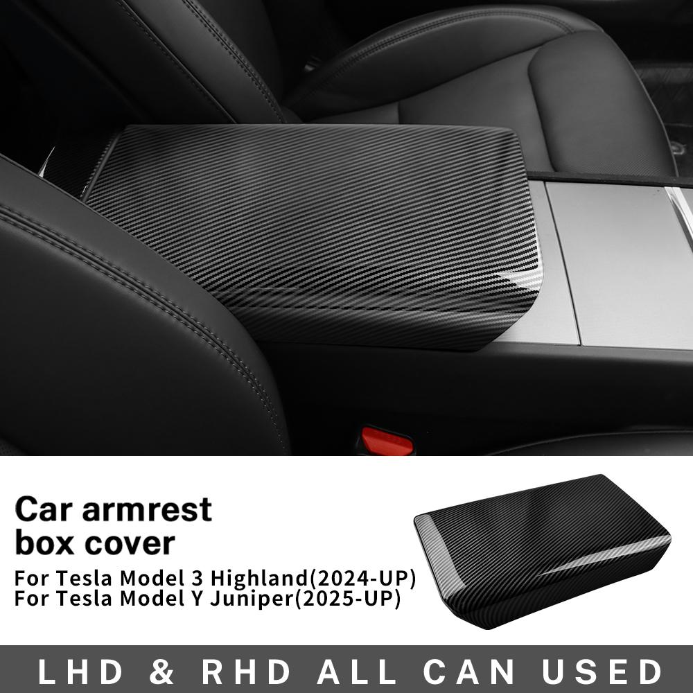 ABS Carbon Fiber Center Console Armrest Protective Cover For Tesla Model 3 Highland 2024 Model Y Juniper 2025 Car Accessories