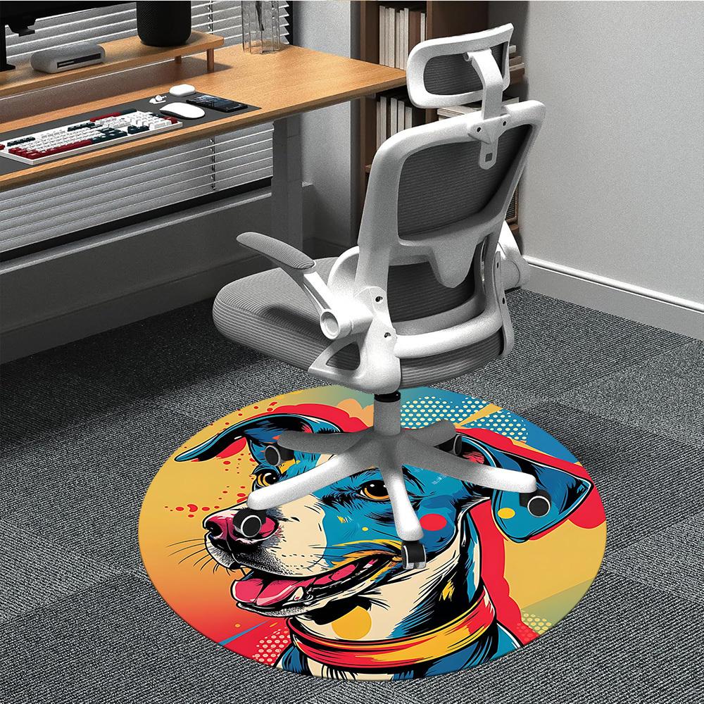 1pc Pitbull Popart Office Round Area Rug, Indoor Mat Suitable ForOffice, Under Office Chairs Bedroom Living Room Home Decor, Room Deco T018