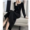 With Coat, Long Sweater Skirt, Temperament, Ladies, French Hepburn Style, Black Bottoming Knitted Dress, Women's Autumn and Winter Models