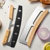 Wooden Handle Stainless Steel Pizza Cutter Pizza Rolling Knife with Protective Cover Half Round Pizza Knife Kitchen Baking Tools