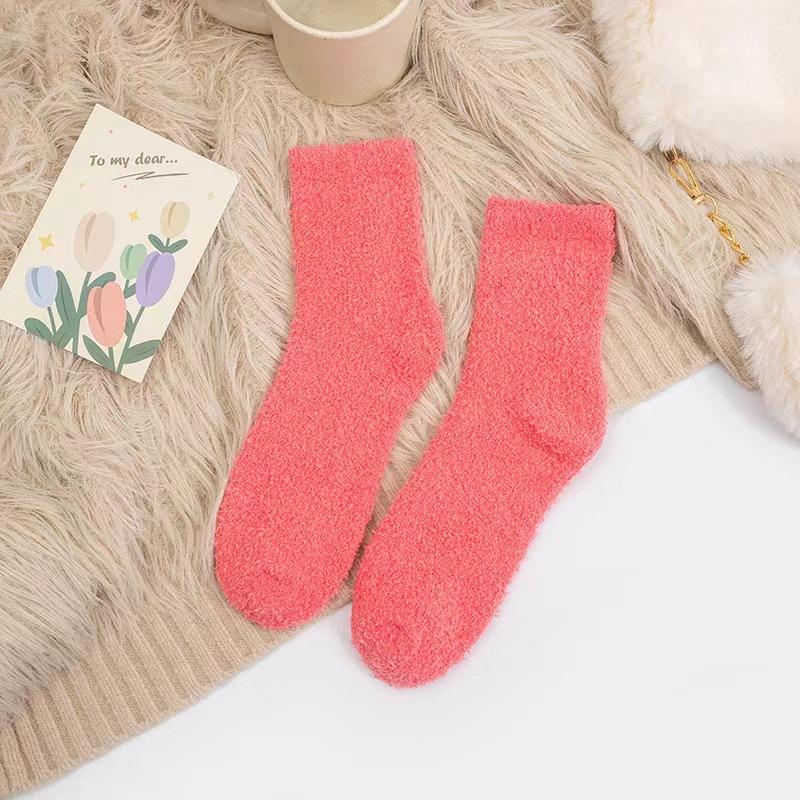 Носки ярких цветов, теплые носки, плюшевые носки, женские носки до середины икры из кораллового флиса, женские носки