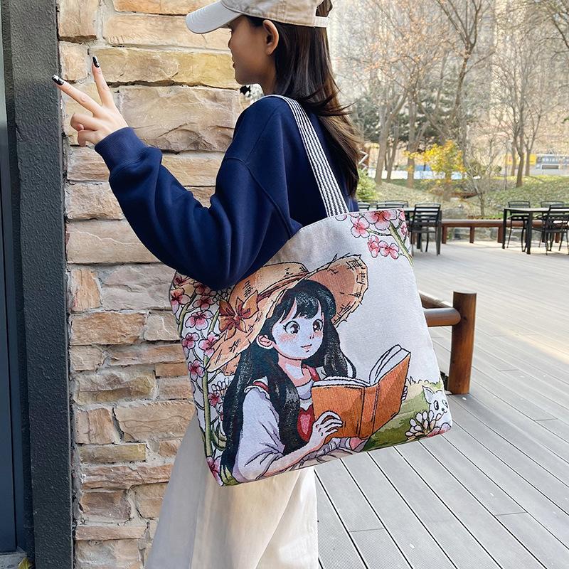 Новая жаккардовая тканая вышитая тканевая сумка мультяшная сумка Мэнмэн сумка через плечо женская сумка портативная студенческая сумка для покупок