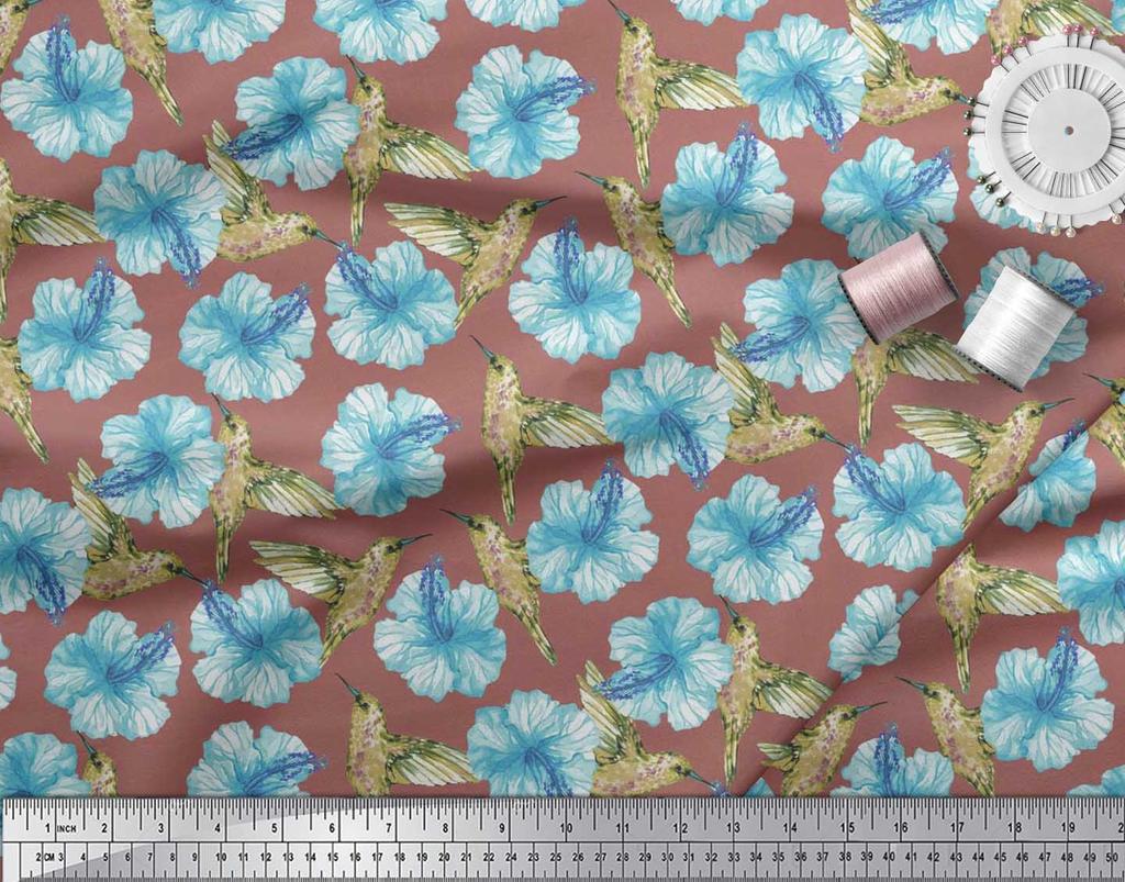 Soimoi Черная полиэстеровая креповая ткань с принтом колибри и цветов, ярд 42 дюйма