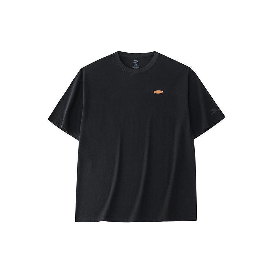 Anta Однотонная свободная повседневная футболка с круглым вырезом и коротким рукавом, мужские топы, черная 972428105-4