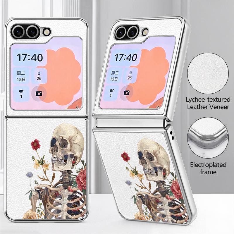 Чехол с узором Череп и Скелет для Samsung Galaxy Z FLIP 7 FE 6 5 Гибридная Складная Крышка с Покрытием из PC+PU Кожи для Samsung Z Flip7 Flip6 Flip5