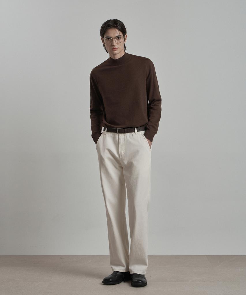 WORK ON BODY OFF Kor Semi-Overfit Mock Neck Knit [Brown]