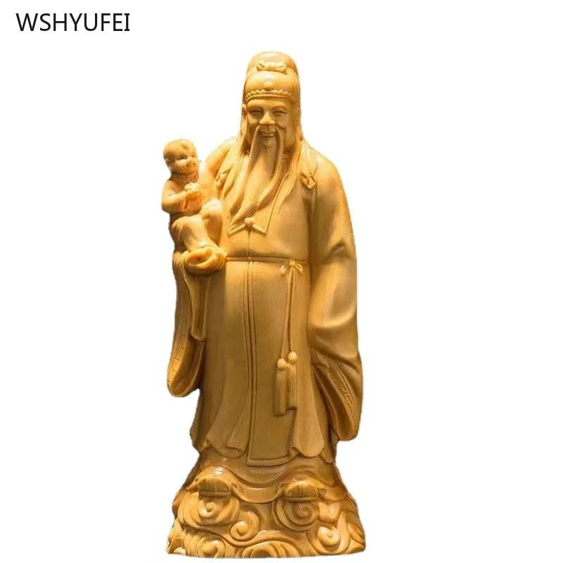 1 шт., резьба по дереву из скального кипариса, украшения, ремесла, украшения для дома, молитва о благоприятных подарках, статуэтка в китайском стиле