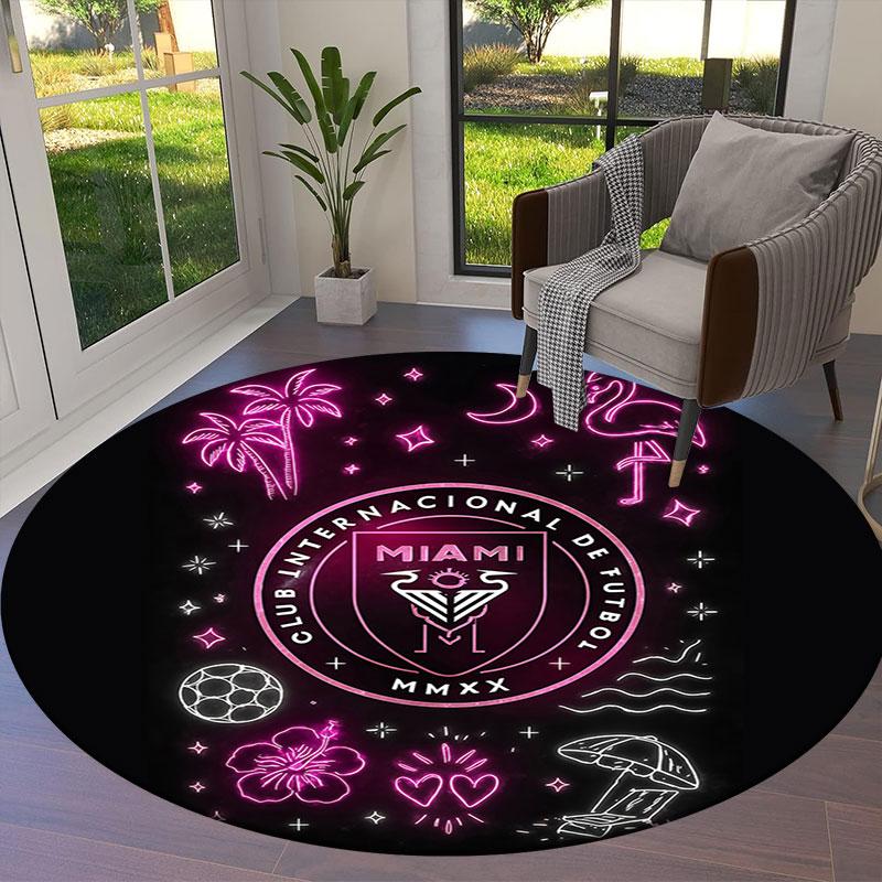 Inter Miami CF Round Area Rug,Carpet Rug for Living Room Bedroom Sofa Playroom Decor,Non-slip Floor Mat