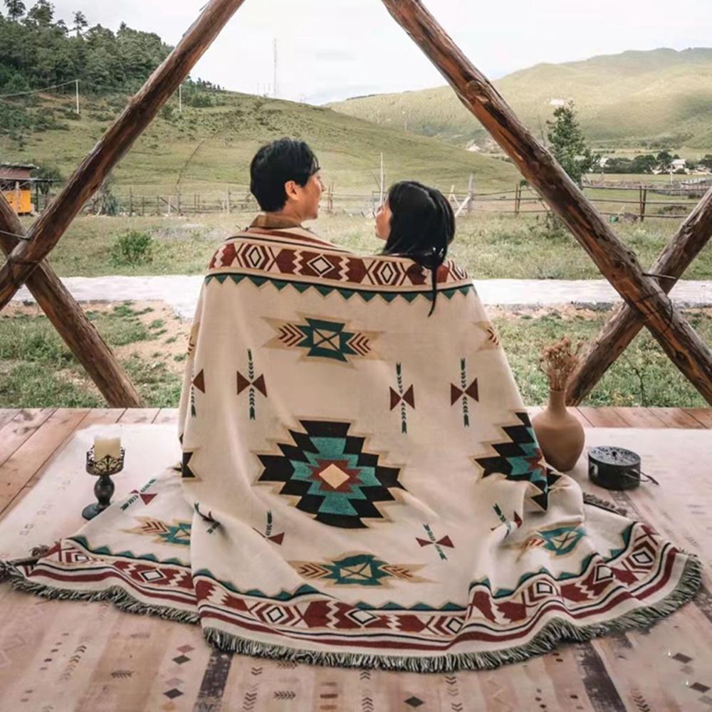 Knit Decorative Boho with Tassels Fringe Bohemian Soft Carpet Throw Blanket Sofa Mat Rug