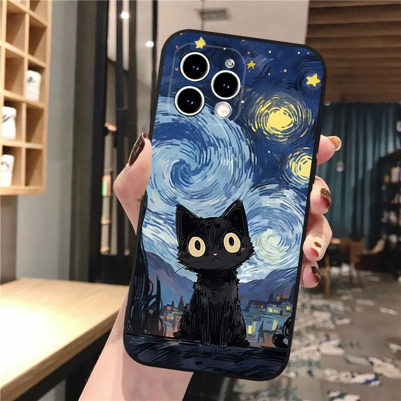 Чехол для телефона с черным котом для iphone 15 14 Pro Max 13 12 11 Pro Max XSMax XR 12 13 mini 14 Plus