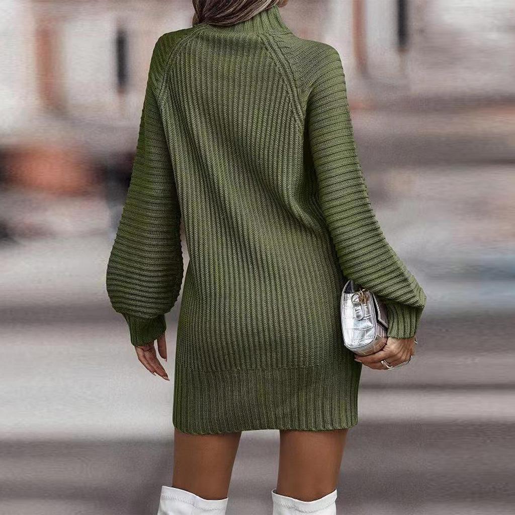 Женское трикотажное платье Водолазка Зимнее платье-свитер Трикотажные платья Простое длинное шерстяное платье миди