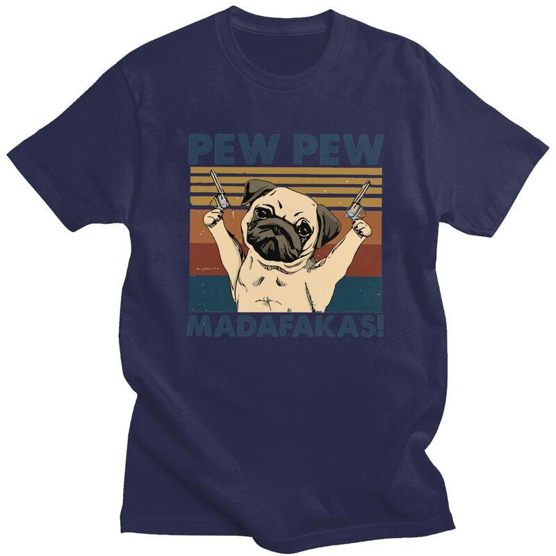 Мужская футболка с принтом мопса Pew Pew Madafakas, короткий рукав, хлопок, футболка для отдыха, одежда