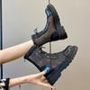 Black  Boots Summer Thin Women's 2024 Summer New British Style Breathable Net Boots Hollow Thick Soled Short Boots