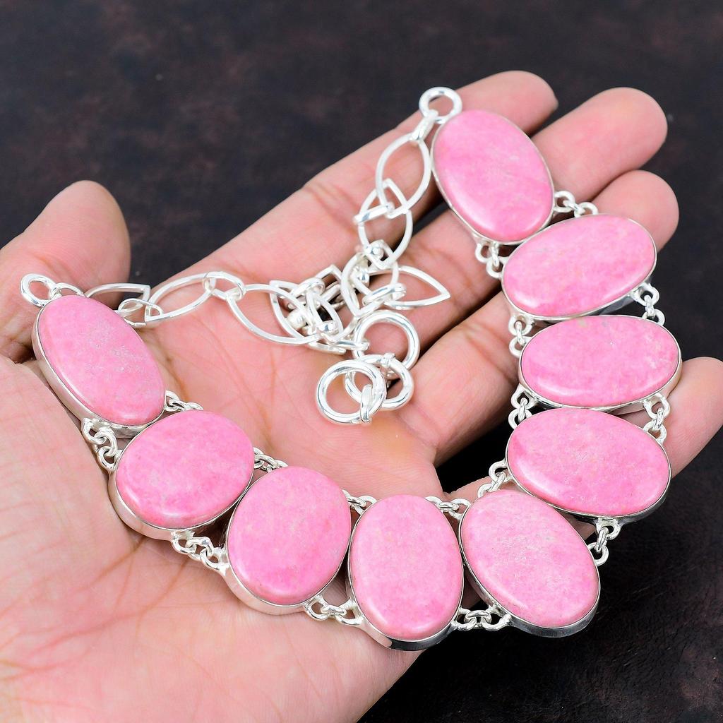 Ожерелье из тулита, ожерелье из стерлингового серебра 925 пробы, регулируемое ожерелье-цепочка, ожерелье ручной работы, серебряные украшения, ожерелье из драгоценных камней, подарок на годовщину