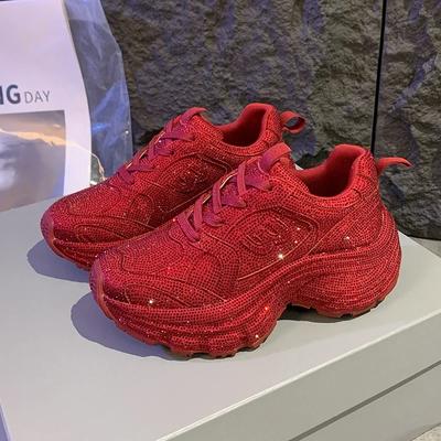 Женская обувь Мода Бег Роскошный Дизайнер Бриллиантовый Блеск Повседневная Спортивная обувь Женская Толстая подошва Повседневная обувь для женщин