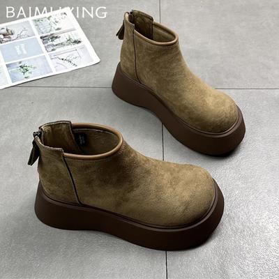 Замшевые женские ботильоны на платформе, модные повседневные туфли на плоской подошве, женская обувь 2025 года, трендовые зимние дизайнерские прогулочные удобные теплые женские зимние ботинки