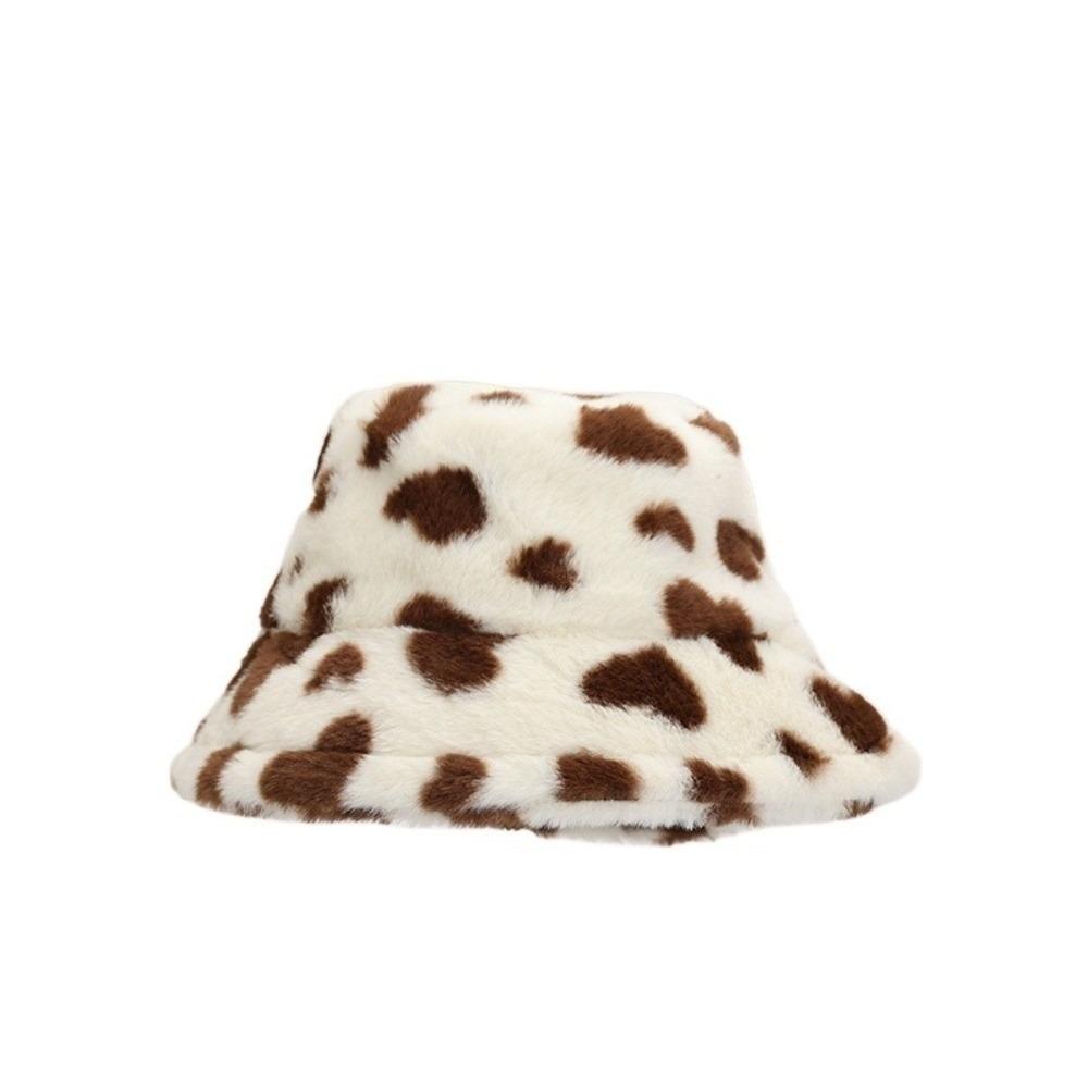Cute Faux Fur Plush Fisherman Hat Thicken Warm Love Heart Bucket Hat Coldproof Fluffy Winter Plush Hat Autumn
